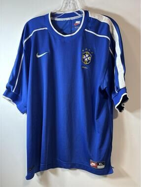 XL  BRAZIL 1998 WC FOOTBALL JERSEY CAMISA BRASIL Seleção NIke Away Blue